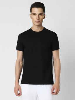 Van Heusen - Men Black Solid Crew Neck T-Shirt