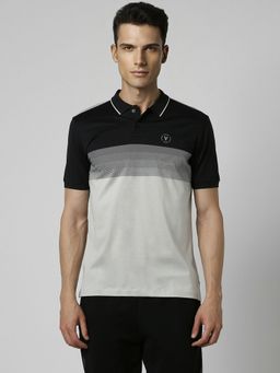 Van Heusen - Men Grey Colorblock Collar Neck Polo T-Shirt