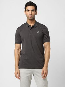 Van Heusen - Men Grey Solid Collar Neck Polo T-Shirt