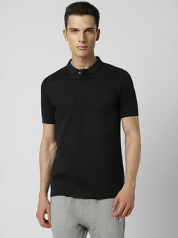Van Heusen - Men Black Stripe Collar Neck Polo T-Shirt