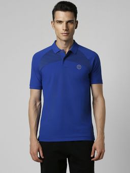 Van Heusen - Men Blue Solid Collar Neck Polo T-Shirt