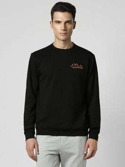 Van Heusen - Men Black Solid Crew Neck Sweatshirt