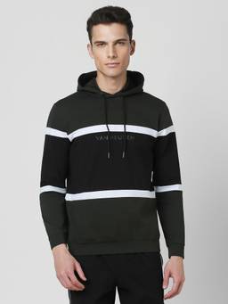 Van Heusen - Men Black Colorblock Hooded Neck Sweatshirt