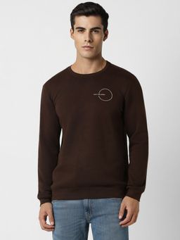 Van Heusen - Men Brown Solid Crew Neck Sweatshirt