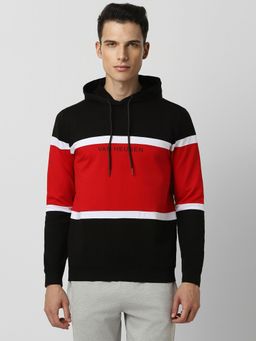 Van Heusen - Men Black Colorblock Hooded Neck Sweatshirt