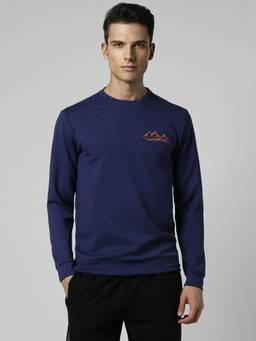 Van Heusen - Men Blue Solid Crew Neck Sweatshirt