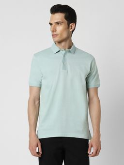 Van Heusen - Men Green Solid Collar Neck Polo T-Shirt