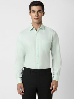 Van Heusen - Men Green Regular Fit Textured Full Sleeves Formal Shirt