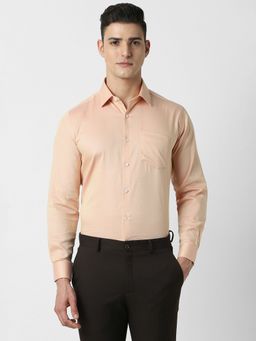 Van Heusen - Men Peach Regular Fit Solid Full Sleeves Wedding Shirt