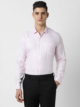 Van Heusen - Men Pink Regular Fit Textured Full Sleeves Formal Shirt
