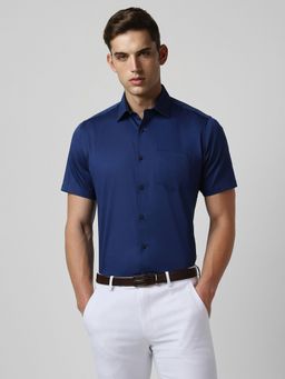 Van Heusen - Men Navy Regular Fit Solid Half Sleeves Wedding Shirt