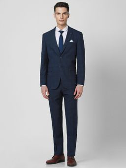 Van Heusen - Men Navy Checks Slim Fit Formal Two Piece Suit (Set of 2)