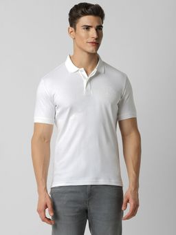 Van Heusen - Men White Solid Collar Neck Polo T-Shirt