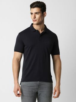 Van Heusen - Men Black Solid Collar Neck Polo T-Shirt