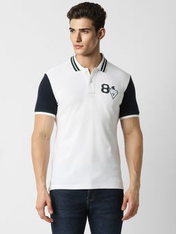Van Heusen - Men White Printed Collar Neck Polo T-Shirt