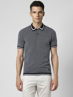Van Heusen - Men Black Print Collar Neck Polo T-Shirt