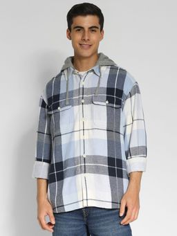 American Eagle - Men Blue Super Soft Hooded Flannel