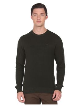 Arrow - Men Olive Crew Neck Patterned Knit Sweater