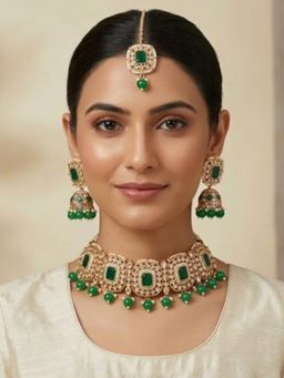 Accessher - Women Green Brass Jewellery Set
