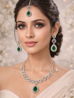 Accessher - Women Green Brass Jewellery Set