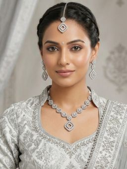 Accessher - Women White Brass Jewellery Set