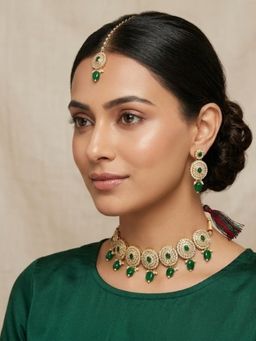 Accessher - Women Green Brass Jewellery Set