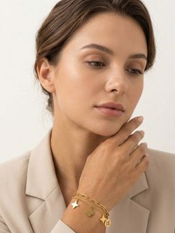 RACHIVA - 18K Gold Plated Double Layer Star and Clover Multi-Charm Bracelet