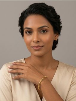 RACHIVA - 18K Gold Plated Bamboo Link Hinged Bangle Bracelet