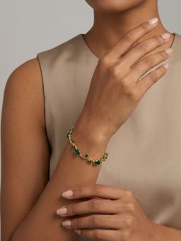 RACHIVA - 18K Gold Plated Emerald Green Oval and Marquise Cz Vine Tennis Bracelet