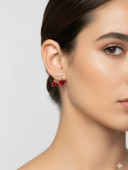 RACHIVA - 18K Gold Plated Ruby Heart Earrings Women