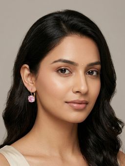 RACHIVA - 18K Gold Plated Pink Cushion Cz Lever Back Earrings