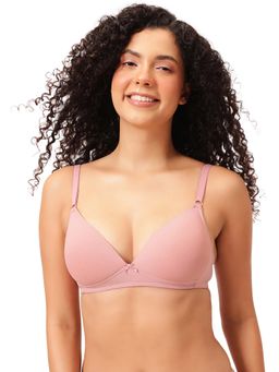 Clovia - Padded Non-Wired Demi Cup Plunge Bra In Light Pink