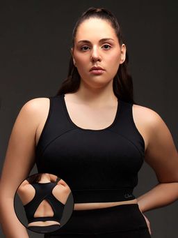 Clovia - Medium Impact Padded Racerback Sports Bra In Black