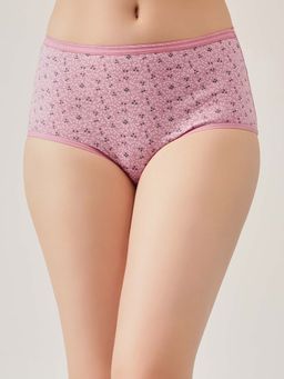 Clovia - High Waist Heart Print Hipster Panty In Pink - Cotton