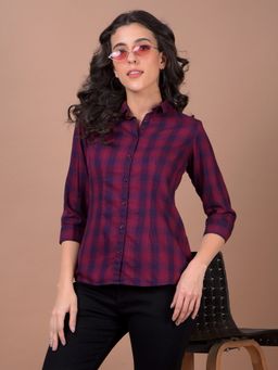CRIMSOUNE CLUB - Women Maroon Checked Shirt