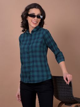 CRIMSOUNE CLUB - Women Green Checked Shirt