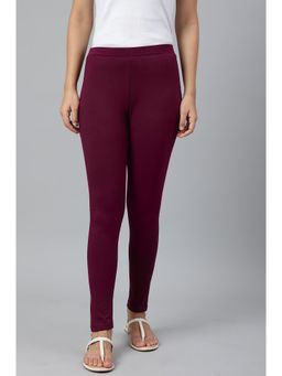 W - Deep Purple Solid Knitted Women's Leggings