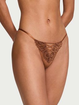 Victoria's Secret - Brown Boho Floral Embroidery Thong Panty
