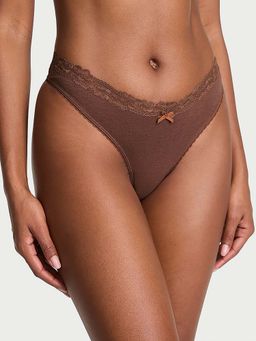 Victoria's Secret - Brown Stretch Cotton Lace-Waist Bikini Panty