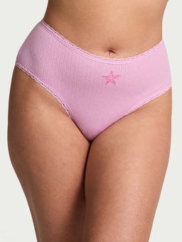 Victoria's Secret - Purple Stretch Cotton Pointelle Lace-Waist Cheeky Panty