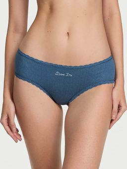 Victoria's Secret - Blue Stretch Cotton Pointelle Lace-Waist Cheeky Panty