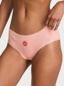 Victoria's Secret - Orange Stretch Cotton Pointelle Lace-Waist Cheeky Panty