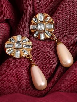 Lilly & Sparkle - Gold-Toned Cream Gold-Plated Circular Drop Earrings