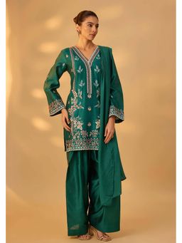 THE AARYA - Yasmin Green Hand Woven Farshi Thread Embroidery Kurta with Salwar and Dupatta