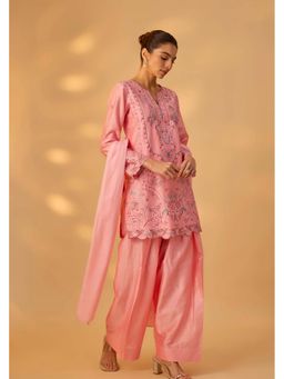 THE AARYA - Seba Women Pink Hand Woven Thread Embroidery Kurta with Salwar and Dupatta