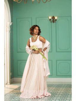MONK & MEI - Women Nicotina White Lehenga With Blouse And Dupatta