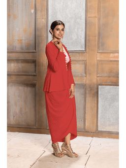 MONK & MEI - Women Red Aaliyah Embroidered Jacket And Dhoti