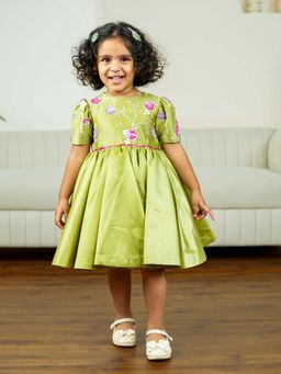 Twirly Tutus - Green Camellia Embellished Dress