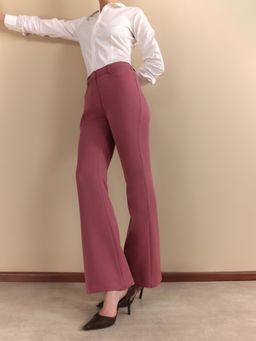 FableStreet - Polyester Flared Flat Front Belt Loops Dusky Pink Trouser