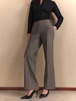 FableStreet - Polyester Flared Full Length Elasticated Waistband Brown Trouser